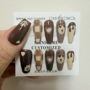 Brown and Cream Nail Art Set Press on nails w/  free Kit Small